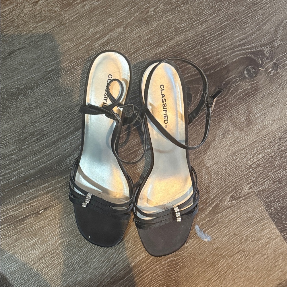 Classified Black Strappy Rhinestone Ankle-Tie Heels